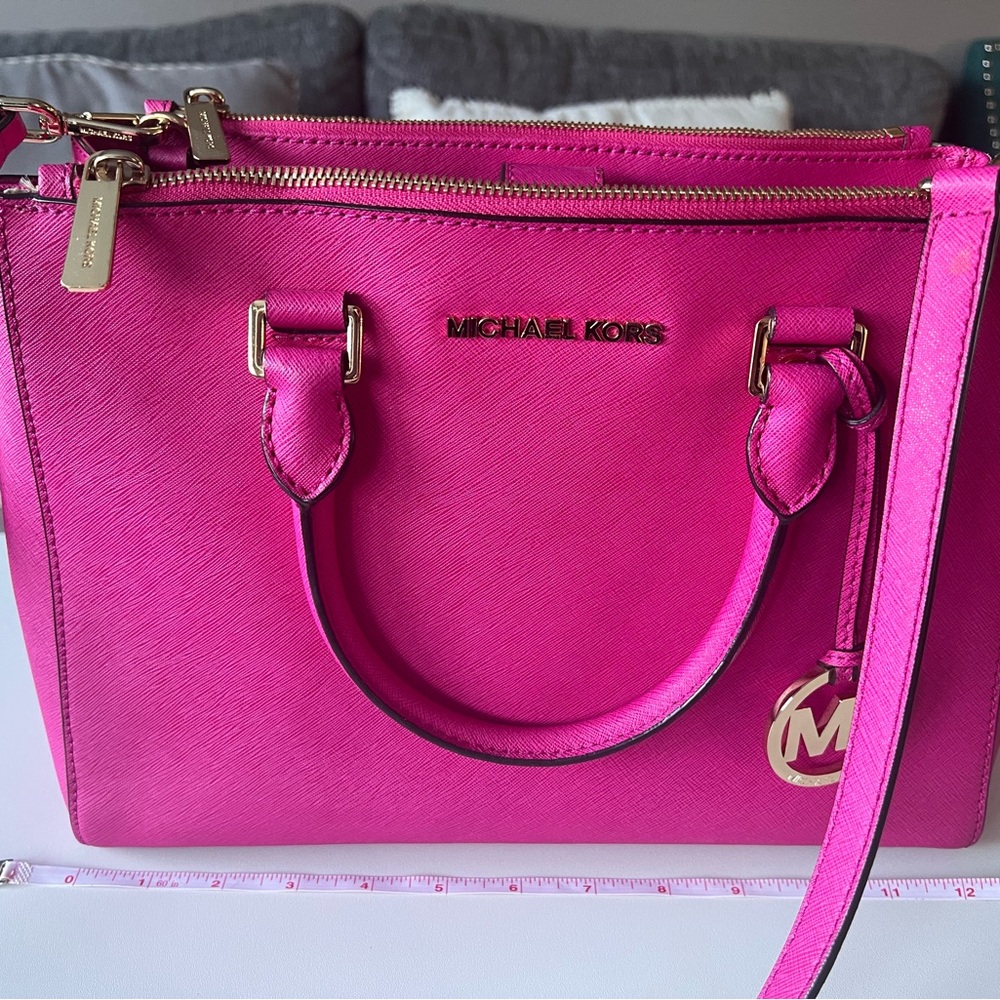 Michael Kors Hot Pink Saffiano Satchel with Gold Hardware